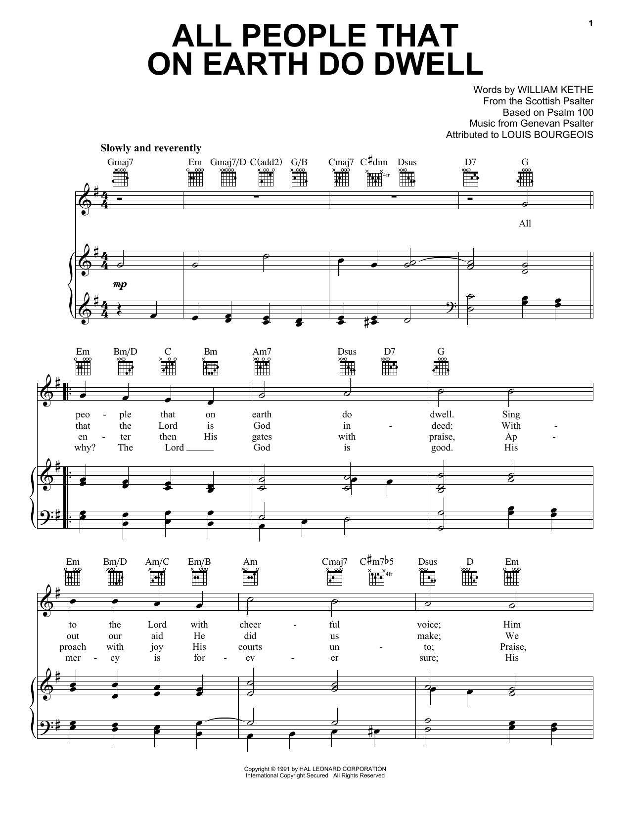 William Kethe All People On Earth Do Dwell Sheet Music
