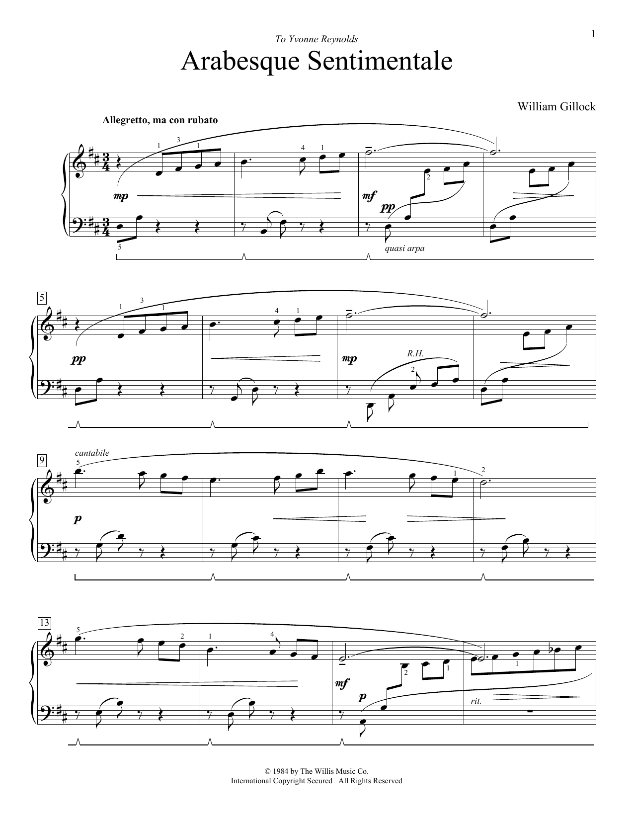 William Gillock Arabesque Sentimentale Sheet Music