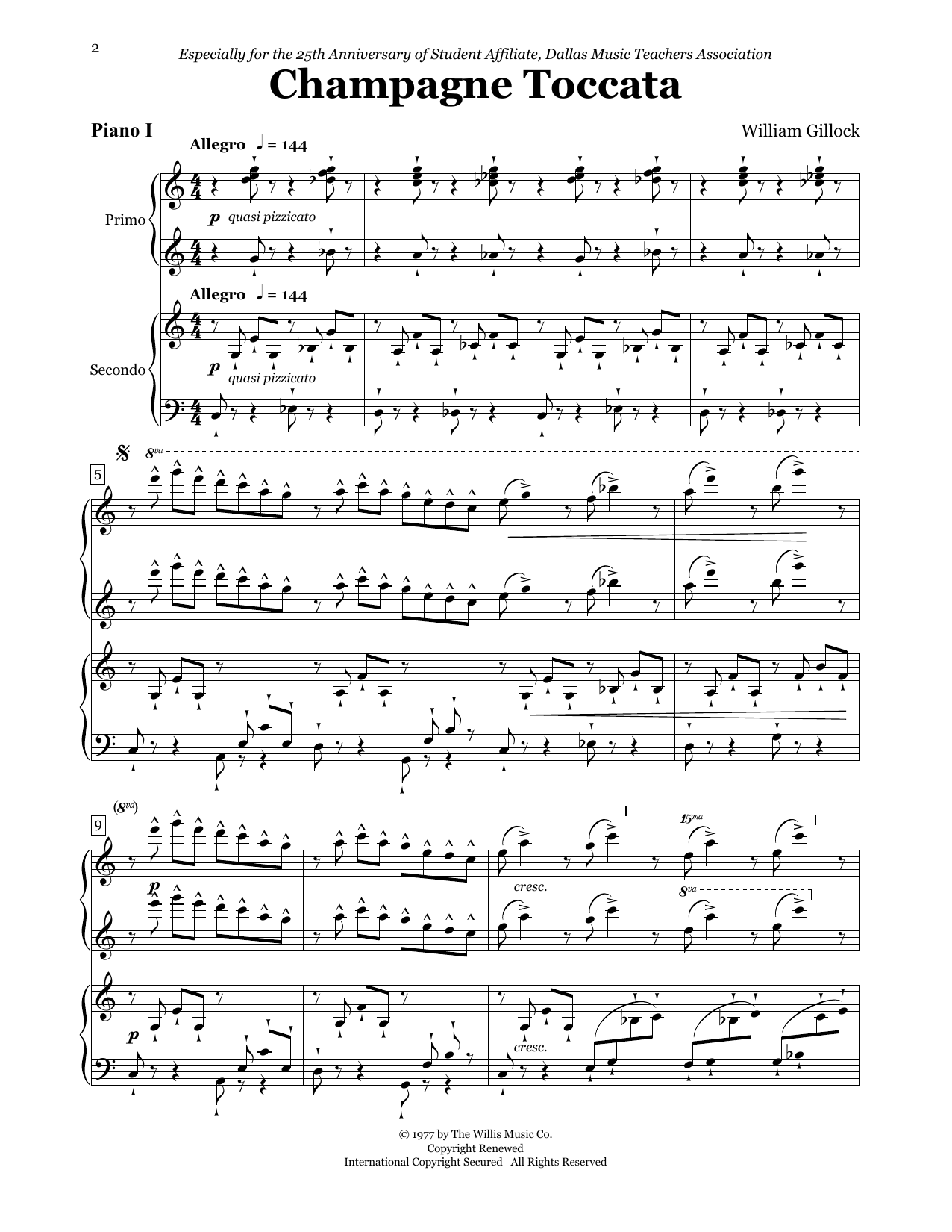 William Gillock Champagne Toccata (for 2 Pianos, 8 Hands) Sheet Music