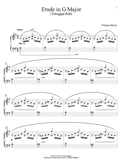 William Gillock Etude In G Major (Toboggan Ride) Sheet Music