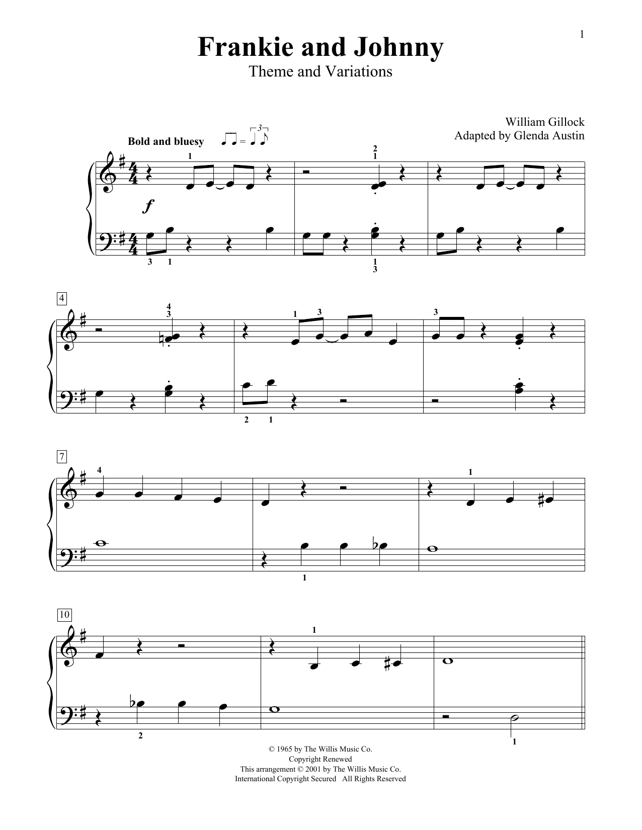 William Gillock Frankie And Johnny (Theme And Variations) (Simplified) (adapted by Glenda Austin Sheet Music