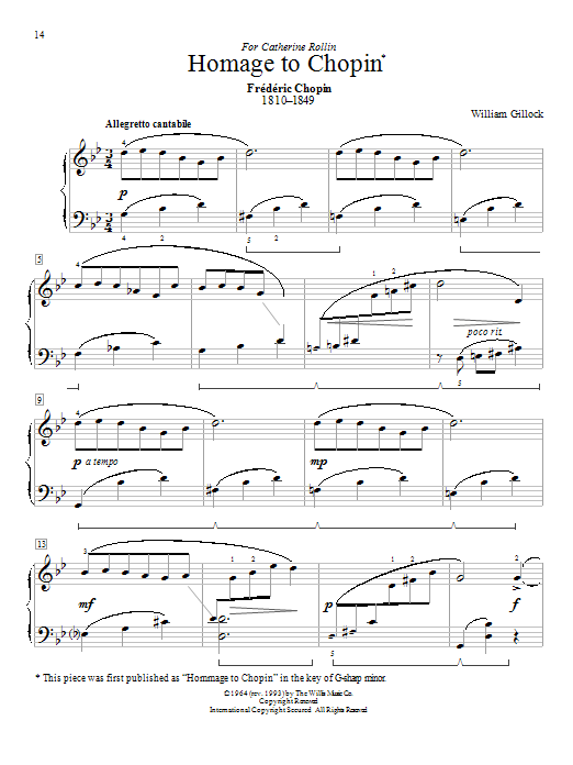 William Gillock Homage To Chopin Sheet Music