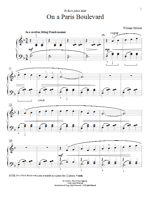 William Gillock On A Paris Boulevard Sheet Music