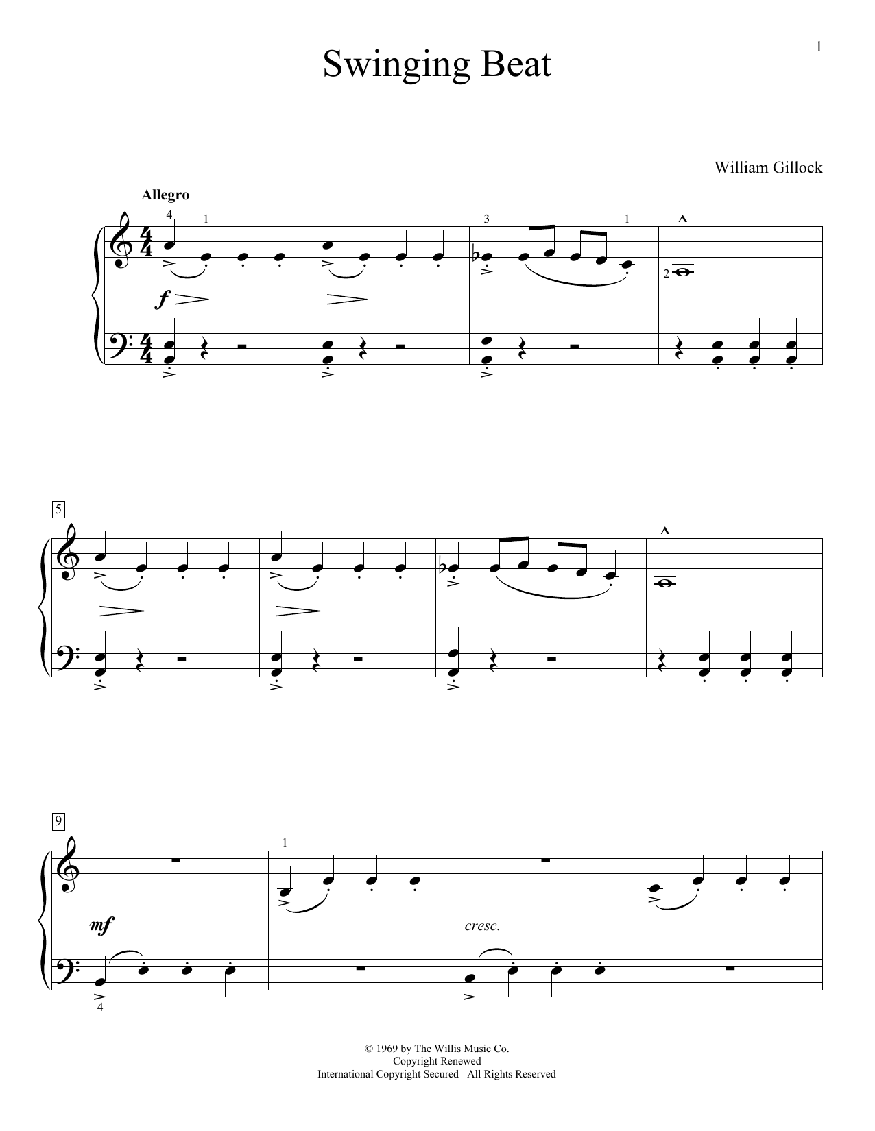 William Gillock Swinging Beat Sheet Music