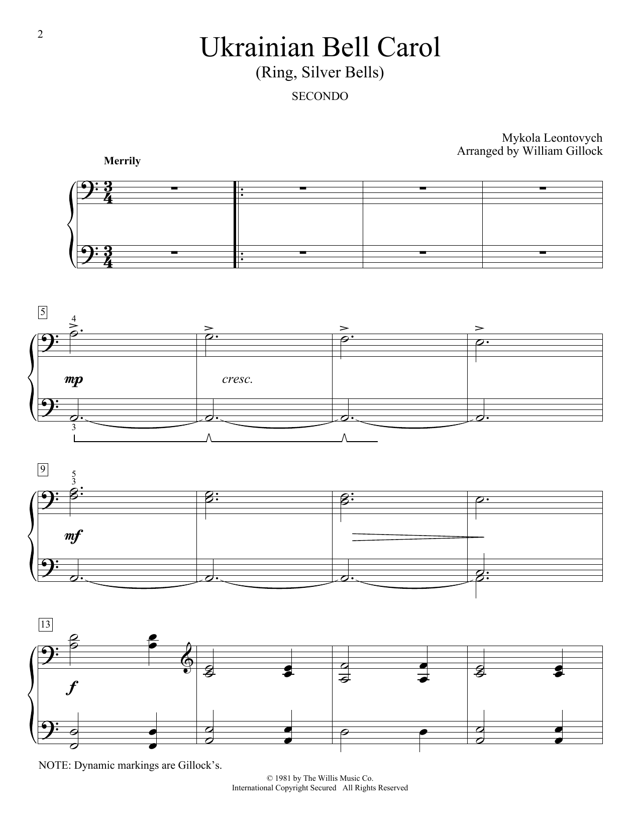 William Gillock Ukrainian Bell Carol (Ring, Silver Bells) Sheet Music