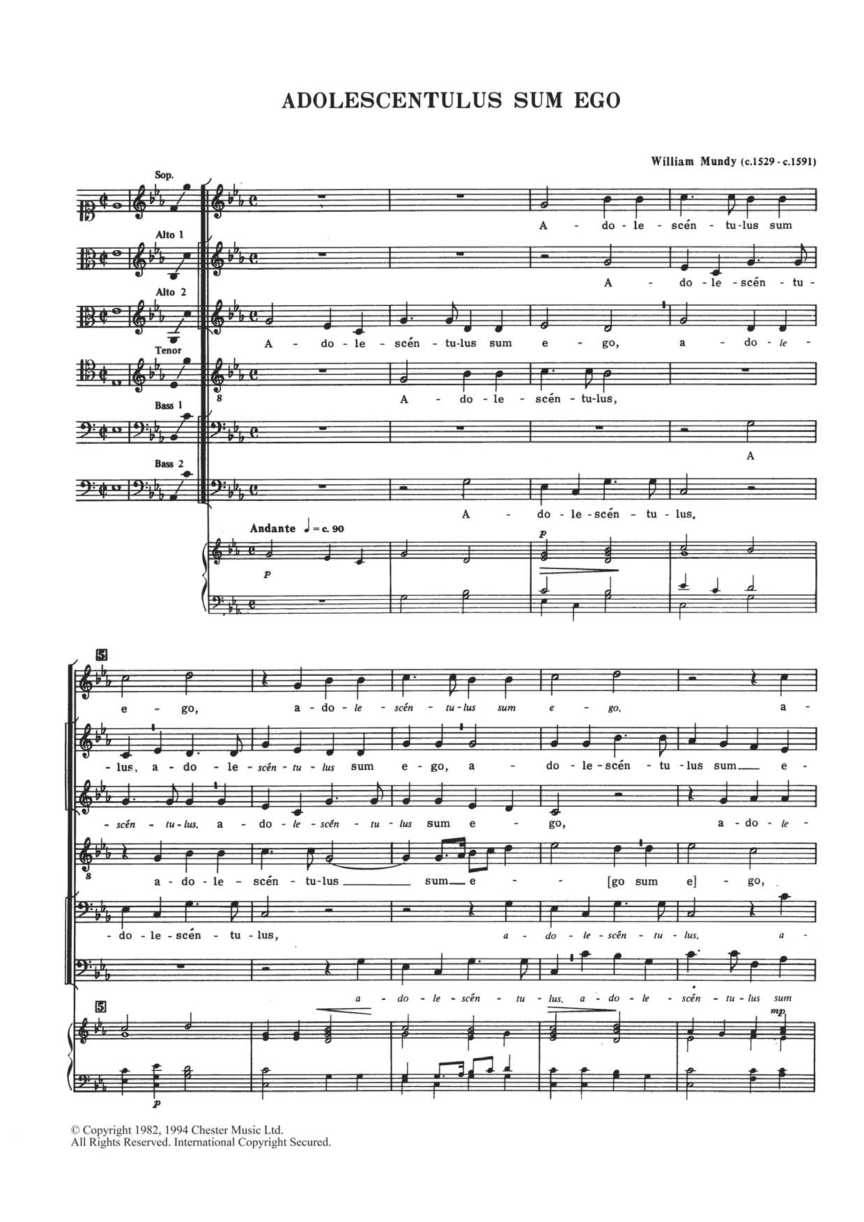 William Mundy Adolescentulus Sum Ego Sheet Music