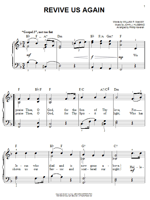 William P. MacKay Revive Us Again (arr. Phillip Keveren) Sheet Music