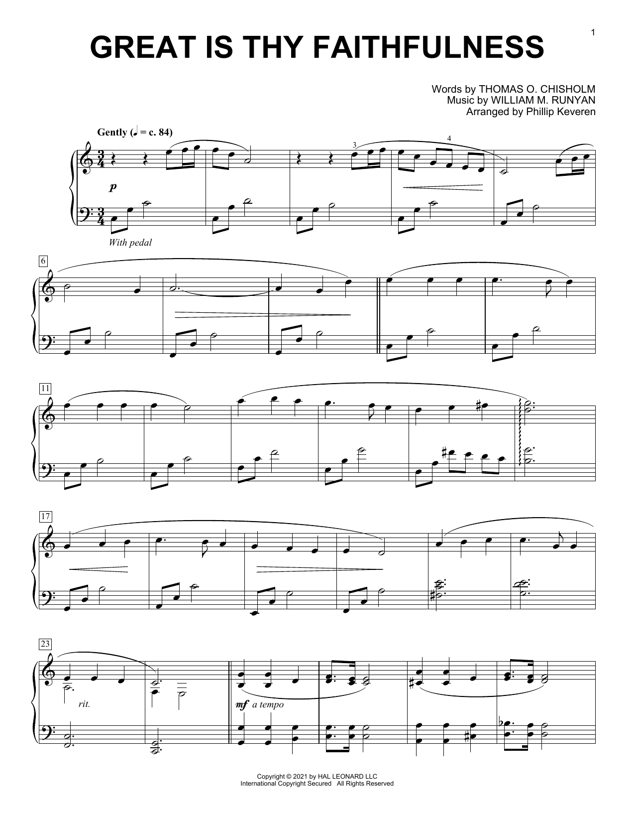 William M. Runyan Great Is Thy Faithfulness (arr. Phillip Keveren) Sheet Music