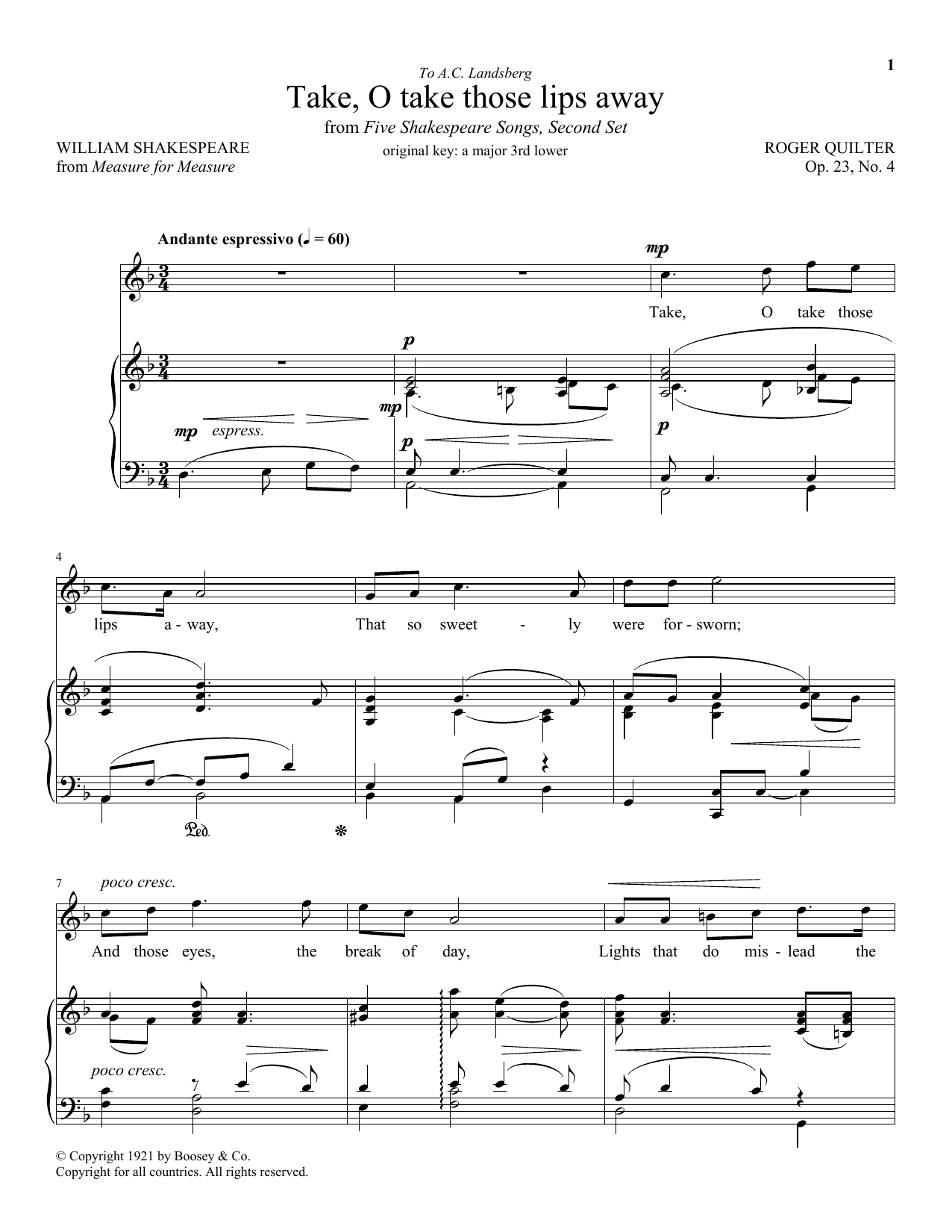 William Shakespeare Take, O Take Those Lips Away, Op. 23, No. 4 Sheet Music