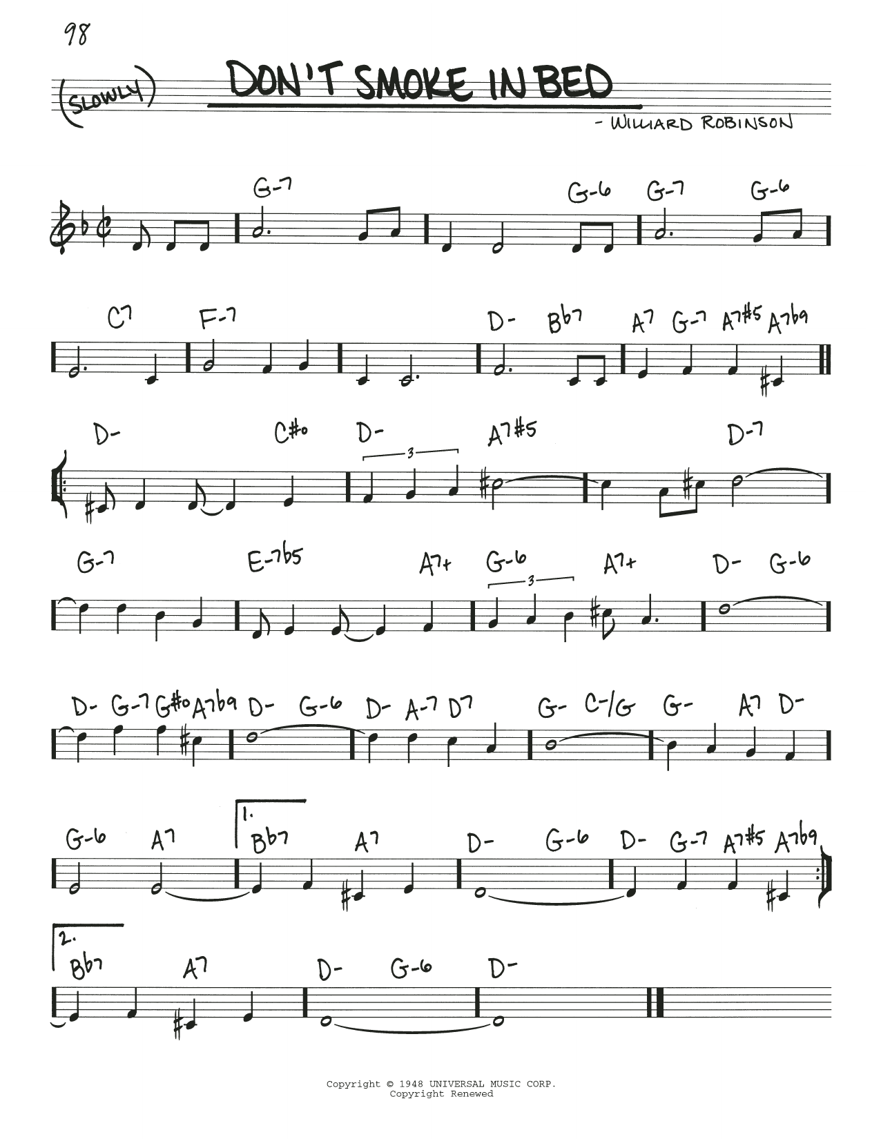 Williard Robinson Don't Smoke In Bed Sheet Music