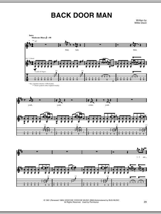 Willie Dixon Back Door Man Sheet Music