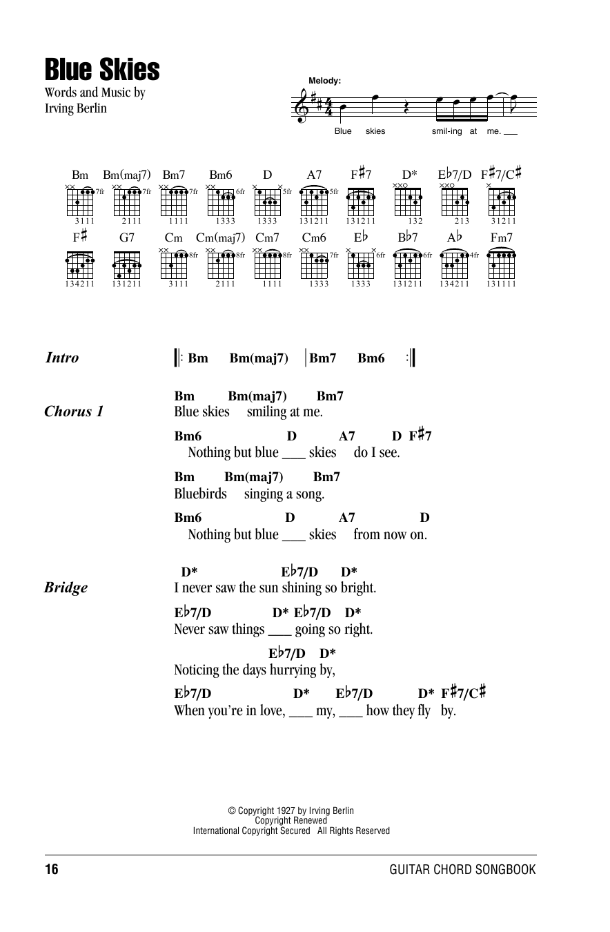 Willie Nelson Blue Skies Sheet Music