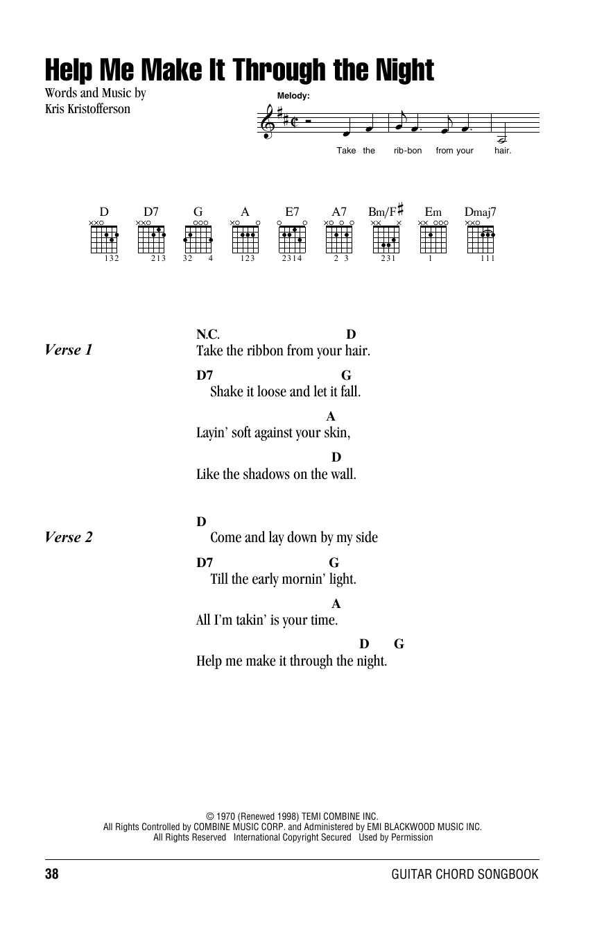 Willie Nelson Help Me Make It Through The Night Sheet Music