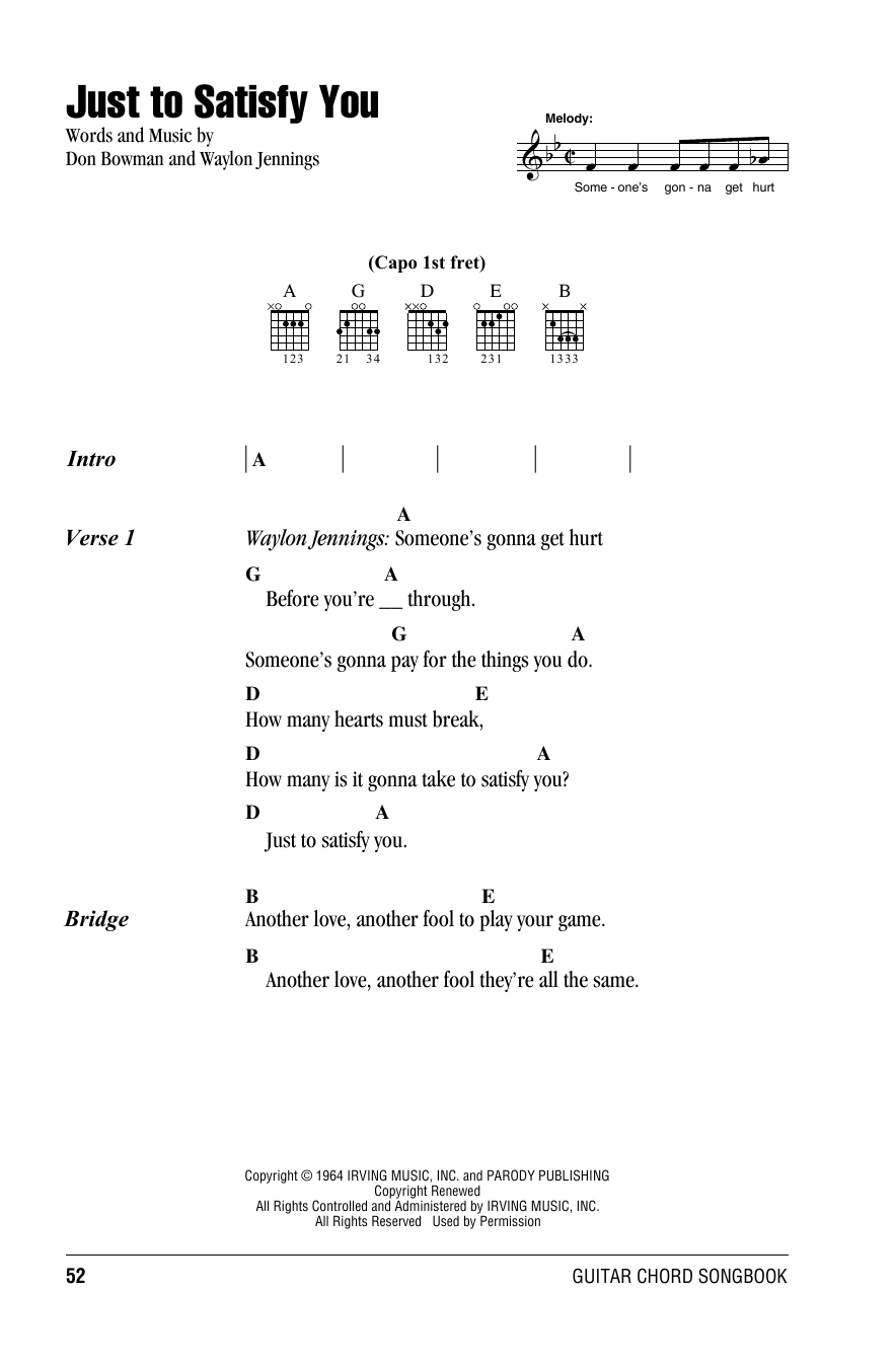 Willie Nelson Just To Satisfy You Sheet Music