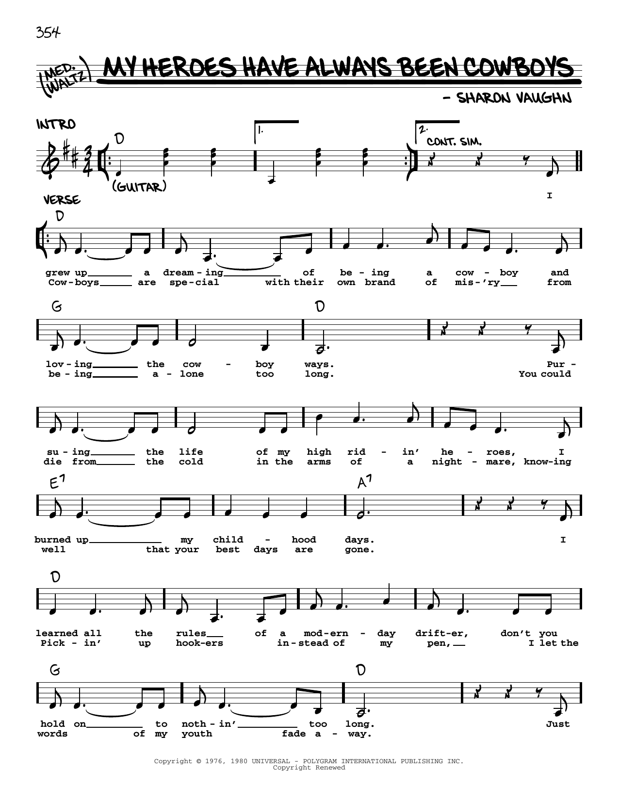 Willie Nelson My Heroes Have Always Been Cowboys Sheet Music