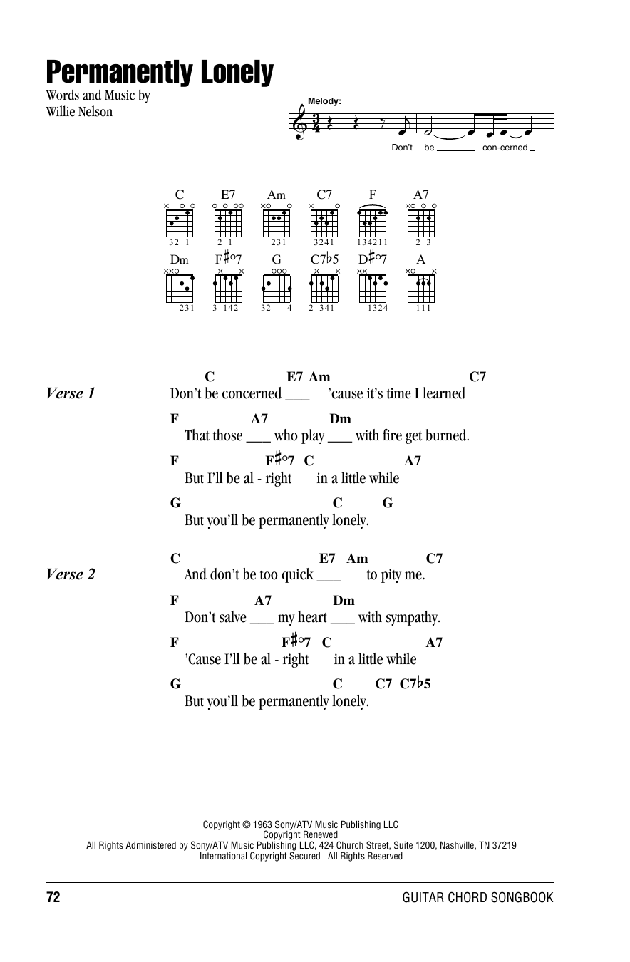 Willie Nelson Permanently Lonely Sheet Music