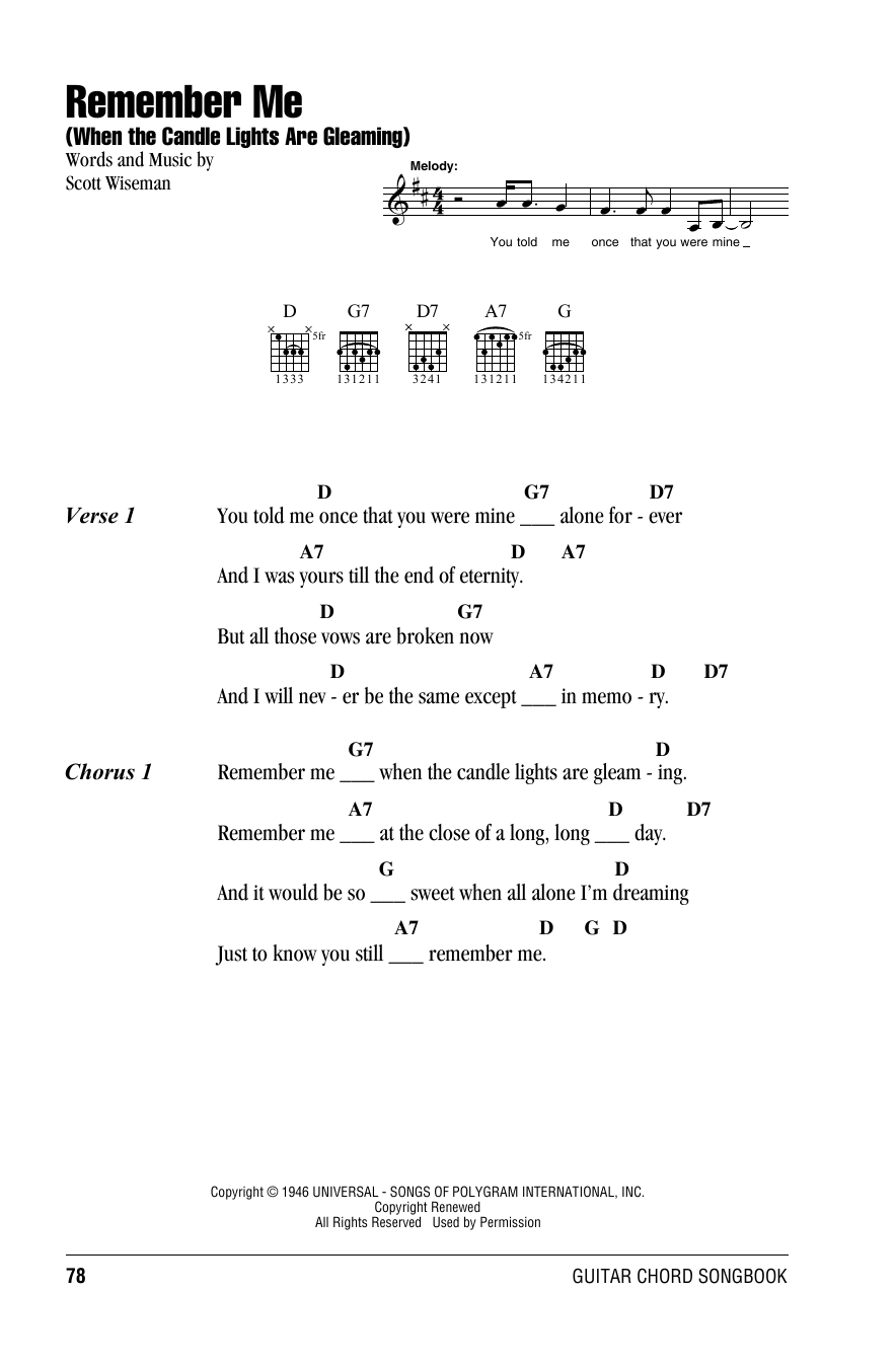 Willie Nelson Remember Me (When The Candle Lights Are Gleaming) Sheet Music