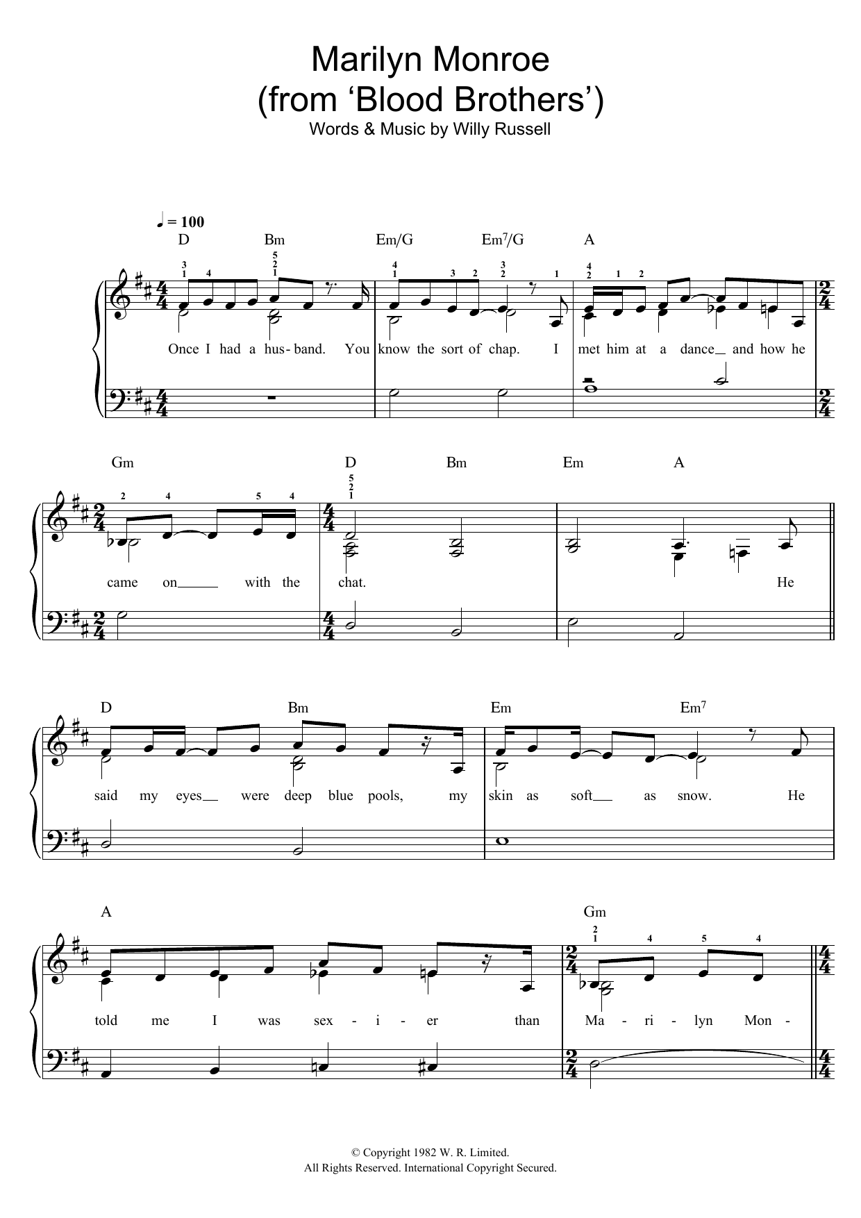 Willy Russell Marilyn Monroe (from Blood Brothers) Sheet Music