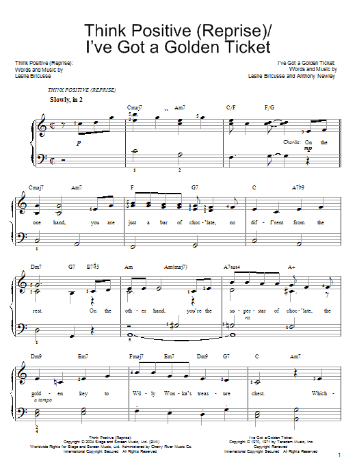 Willy Wonka Think Positive (Reprise) Sheet Music