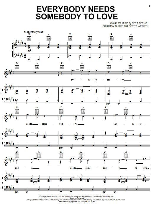 Wilson Pickett Everybody Needs Somebody To Love Sheet Music