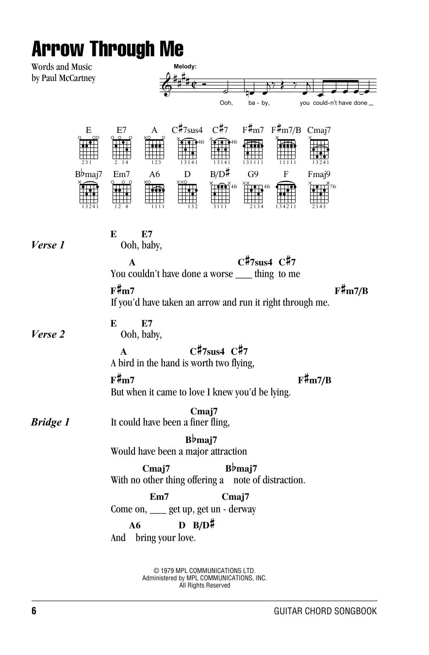 Wings Arrow Through Me Sheet Music
