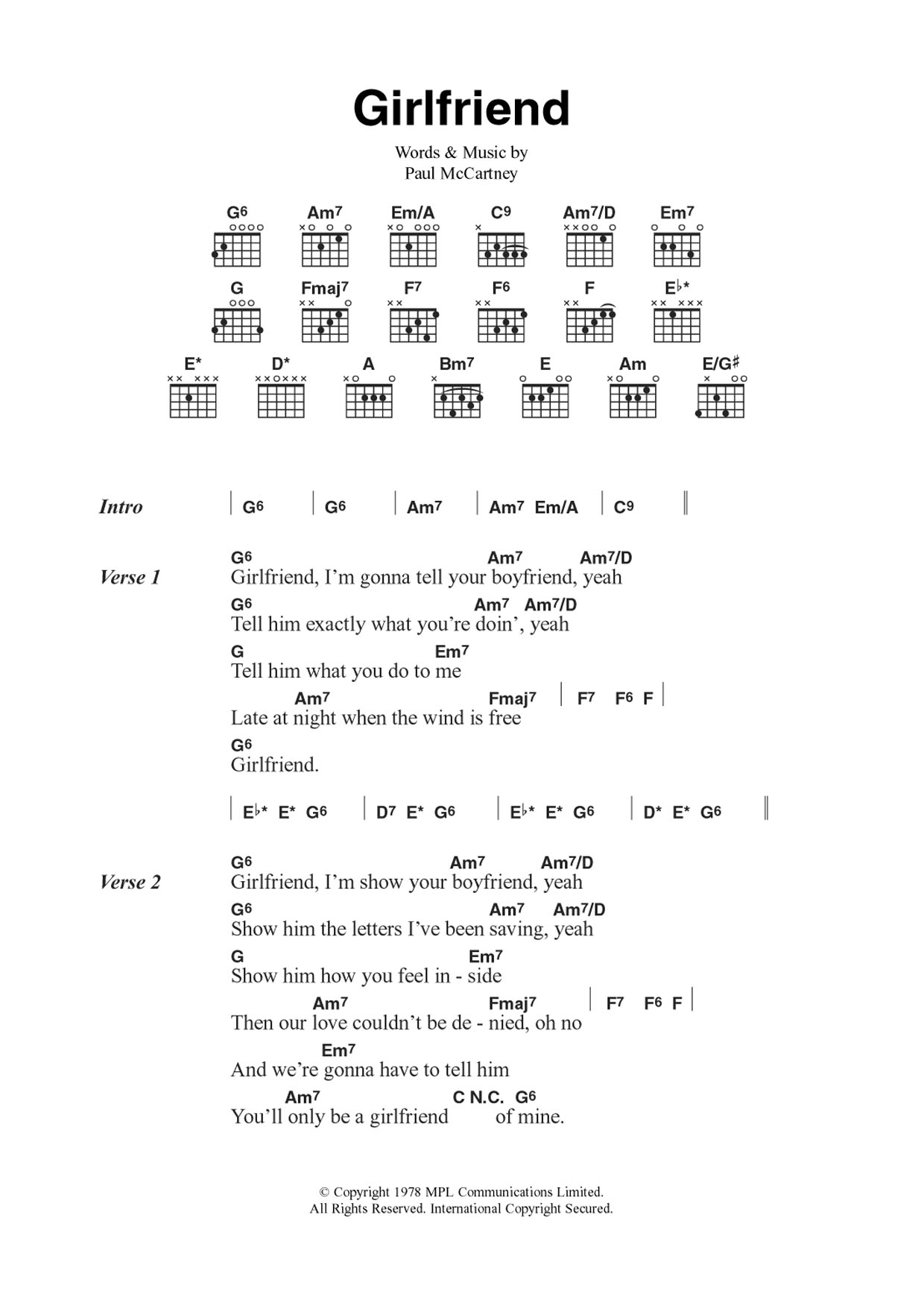 Wings Girlfriend Sheet Music
