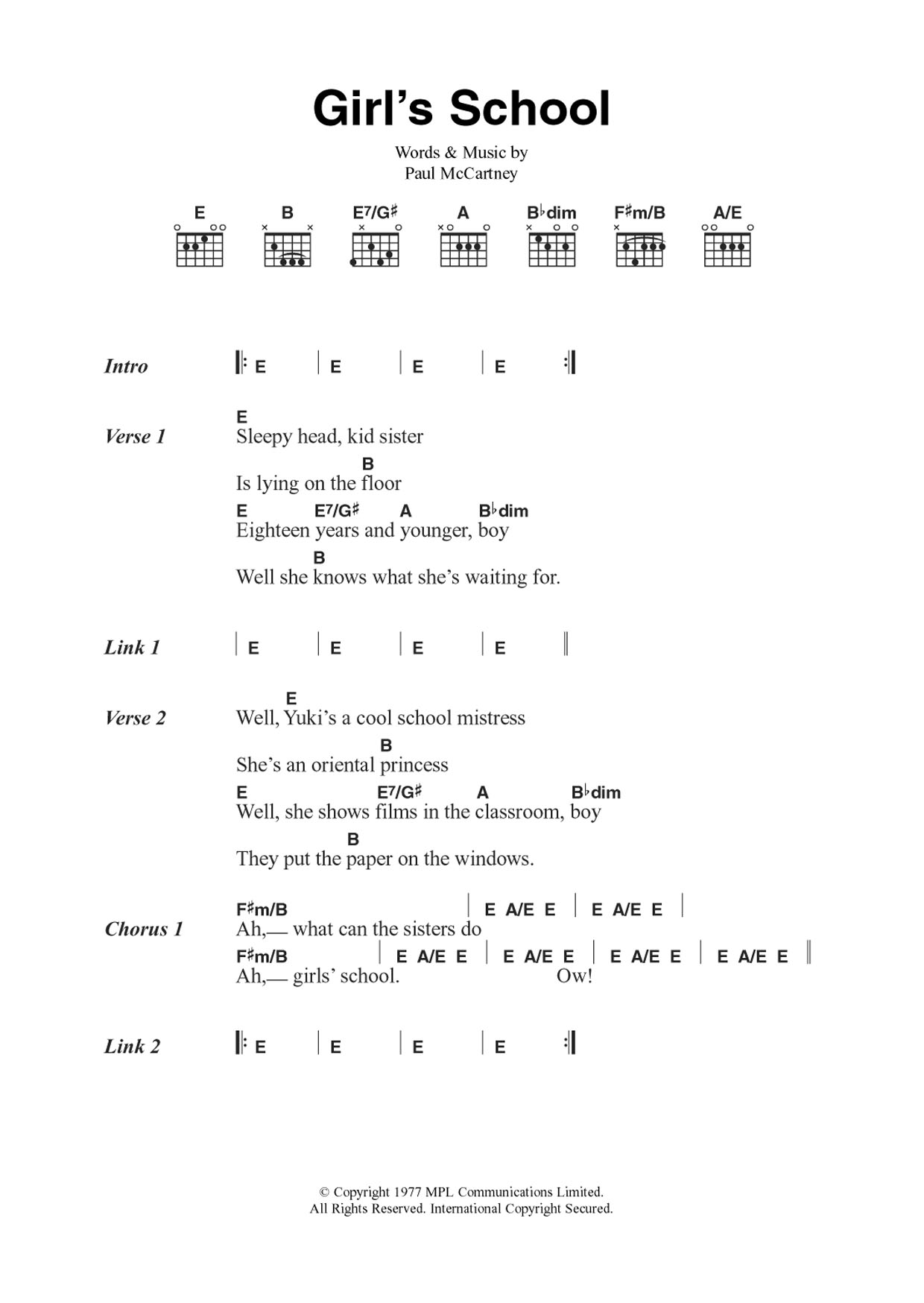 Wings Girls' School Sheet Music