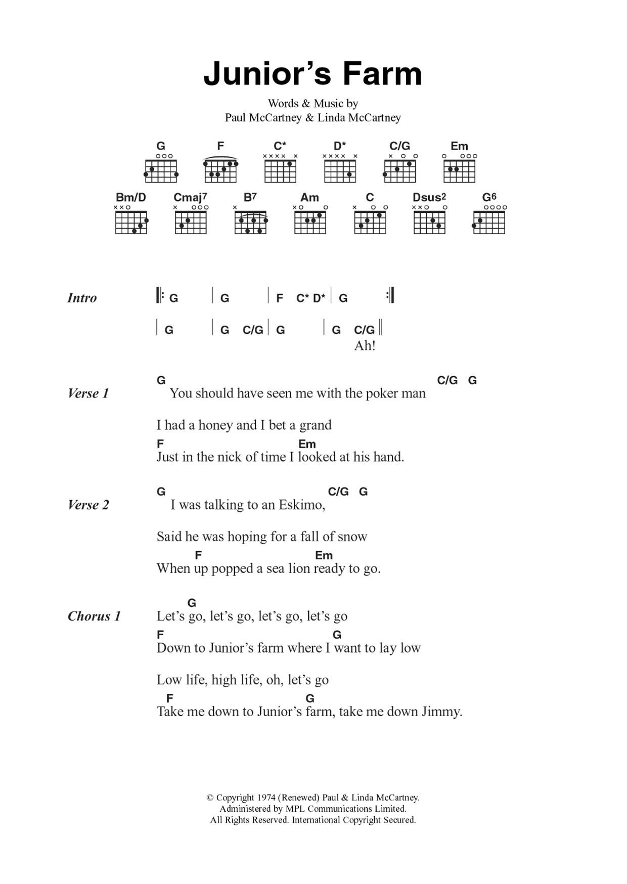Wings Junior's Farm Sheet Music