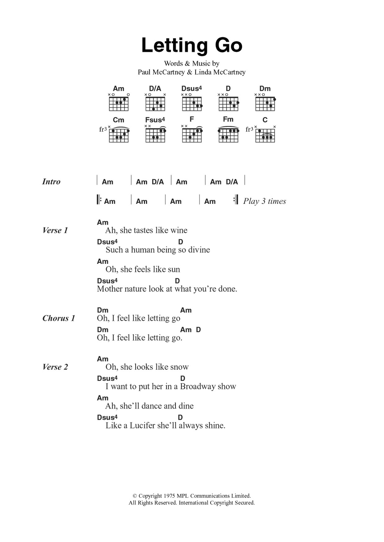 Wings Letting Go Sheet Music