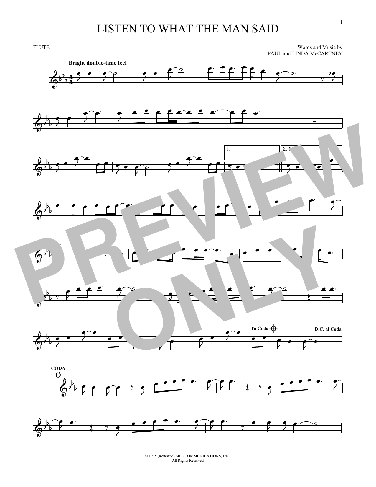 Wings Listen To What The Man Said Sheet Music