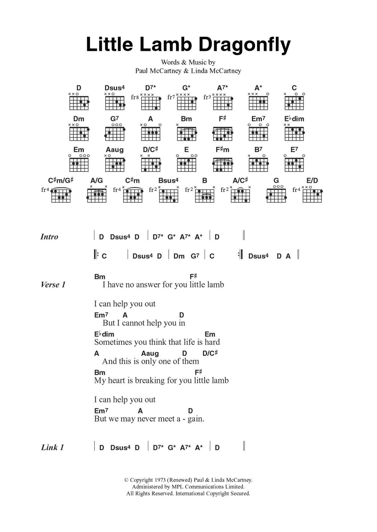 Wings Little Lamb Dragonfly Sheet Music