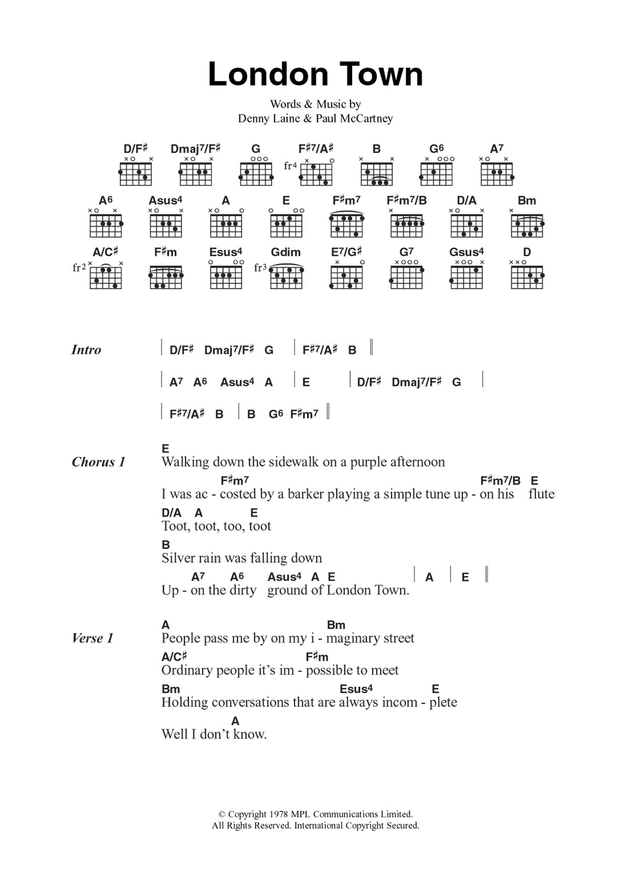 Wings London Town Sheet Music