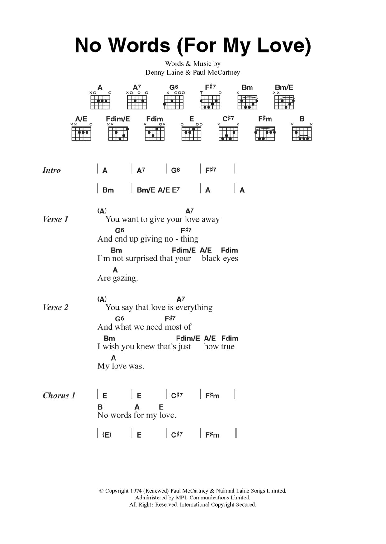 Wings No Words (For My Love) Sheet Music