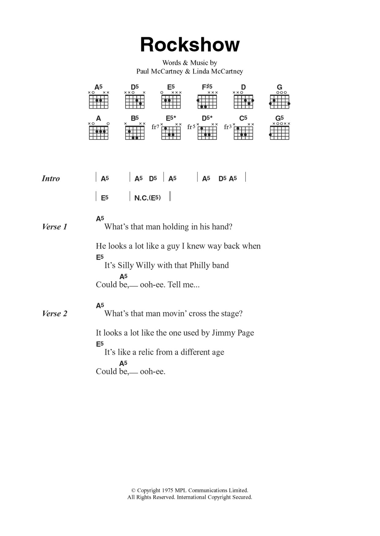Wings Rockshow Sheet Music