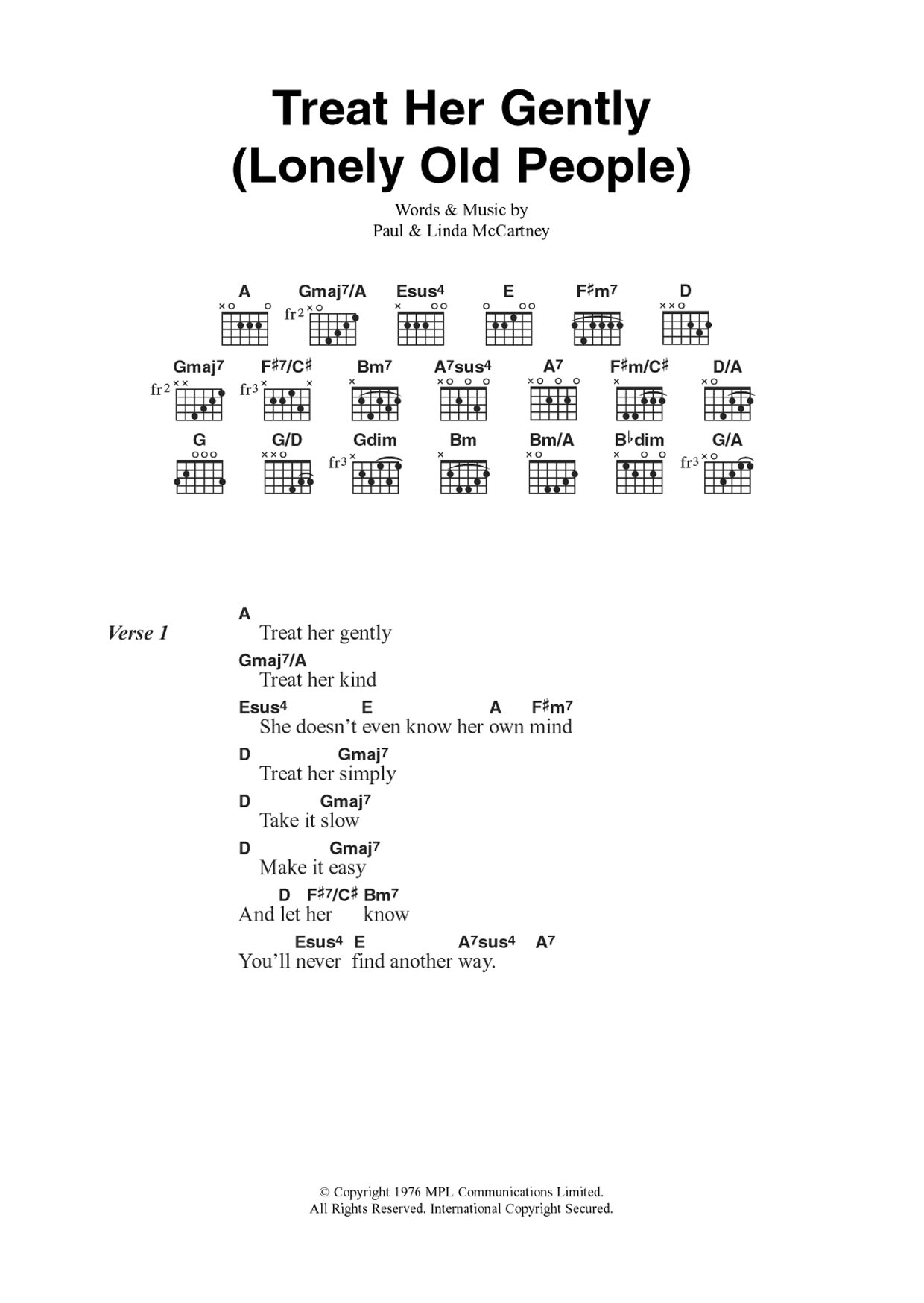 Wings Treat Her Gently (Lonely Old People) Sheet Music