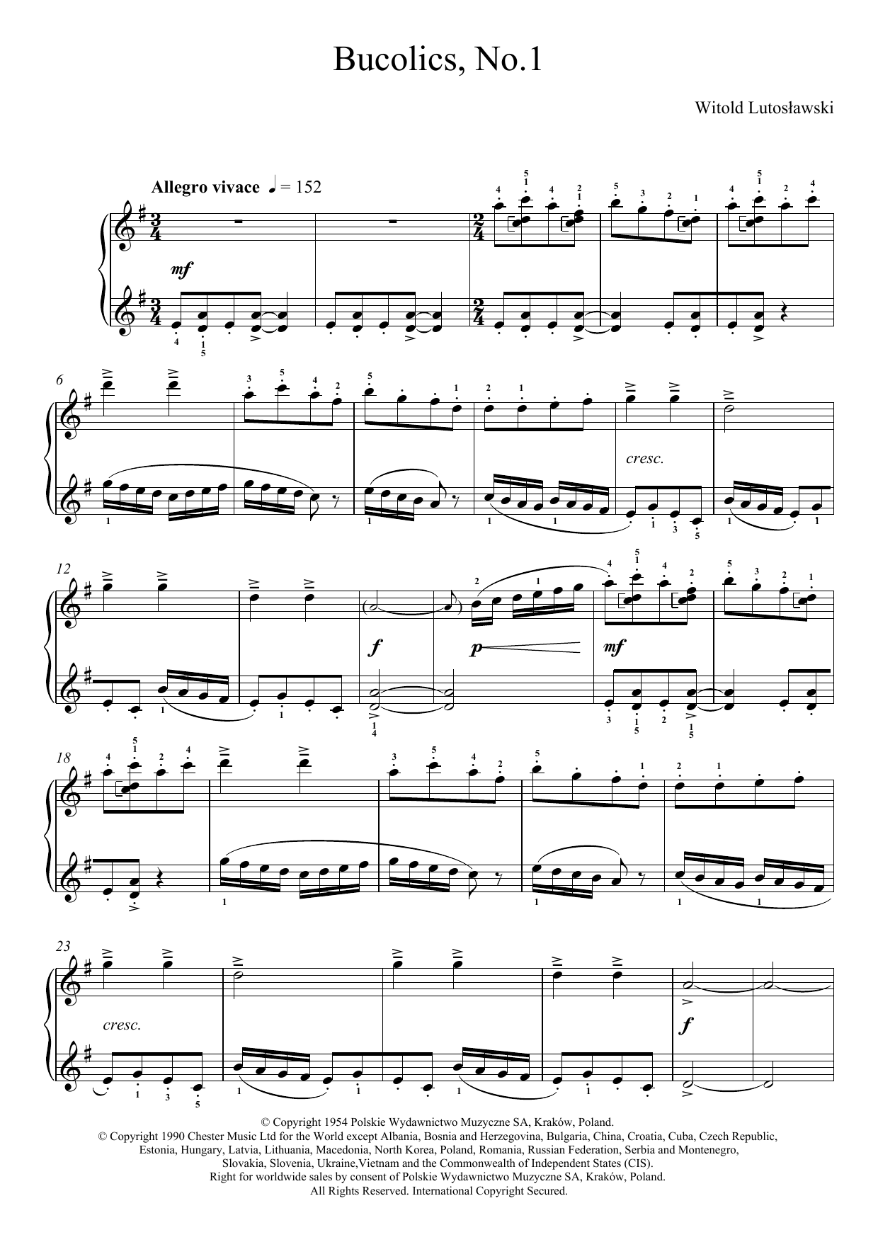 Witold Lutoslawski Bucolics, No.1 Sheet Music