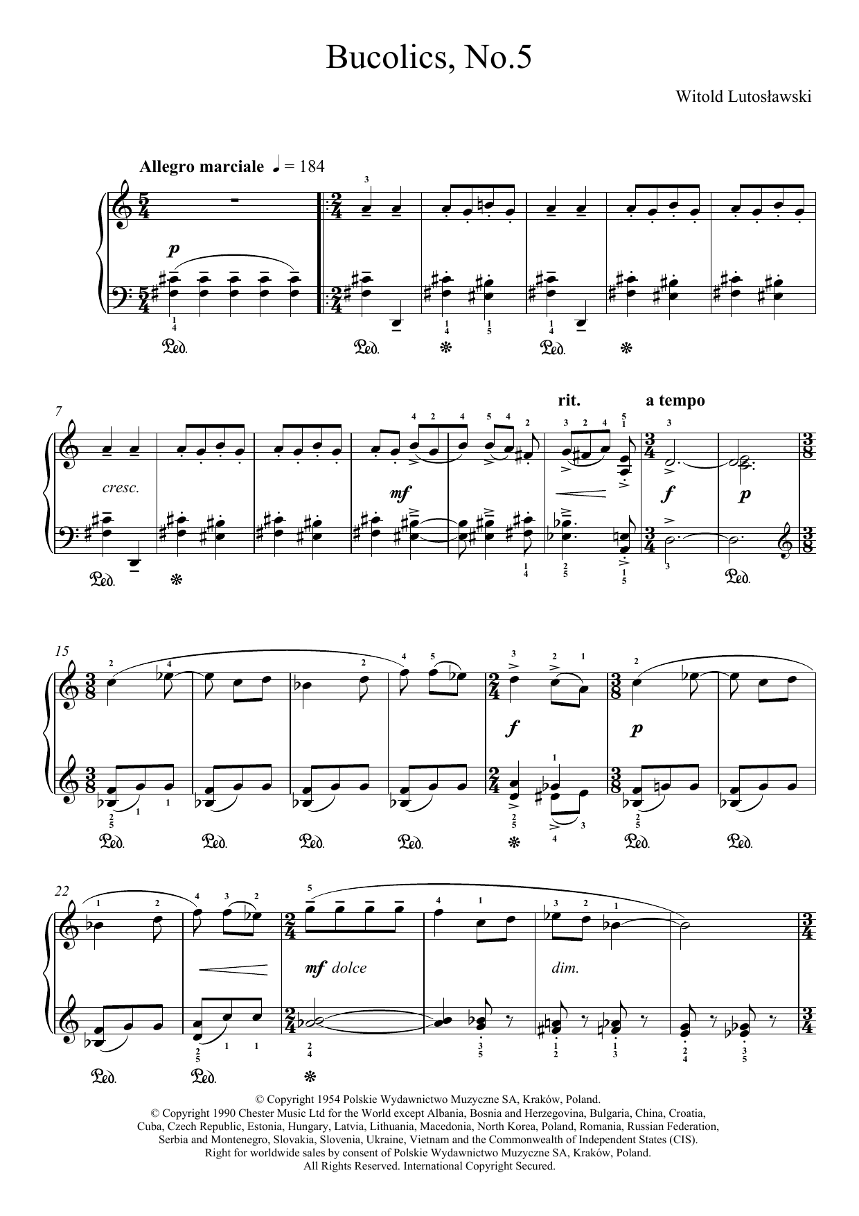 Witold Lutoslawski Bucolics, No.5 Sheet Music
