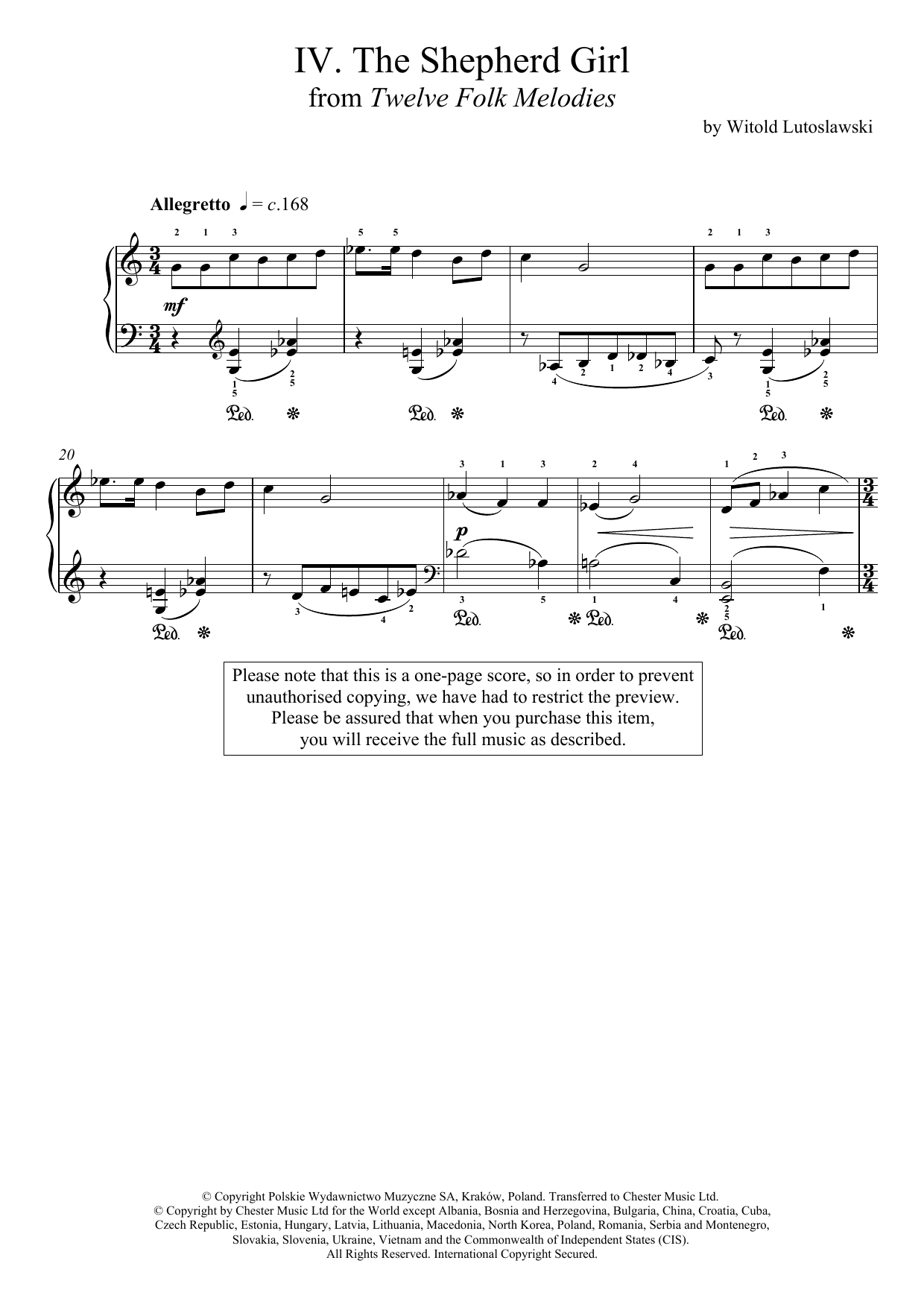 Witold Lutoslawski The Shepherd Girl Sheet Music