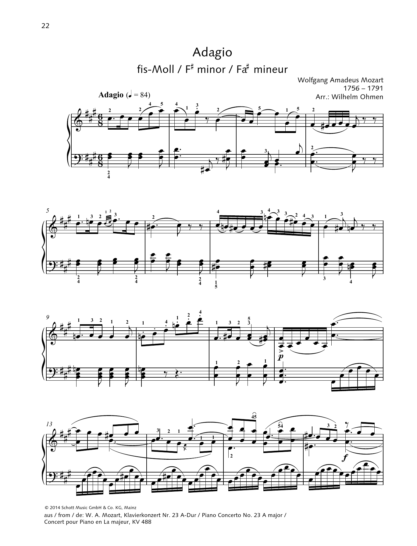 Wolfgang Amadeus Mozart Adagio Sheet Music