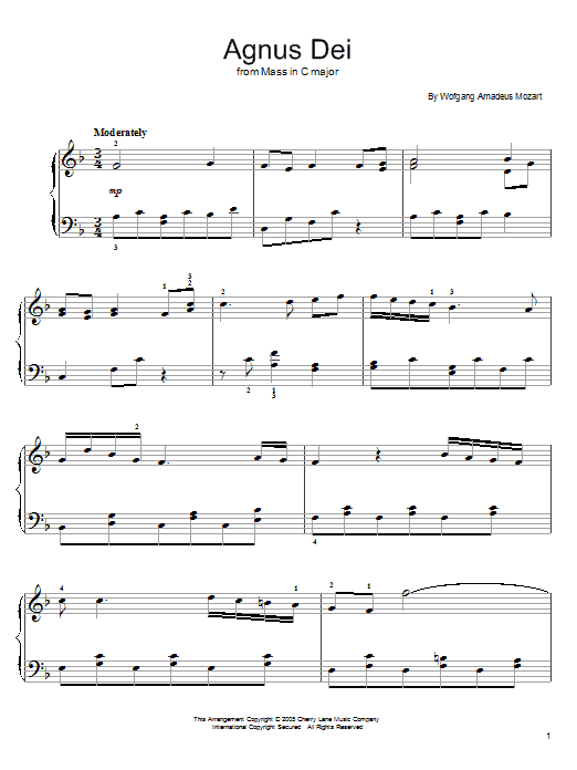 Wolfgang Amadeus Mozart Agnus Dei, Excerpt Sheet Music