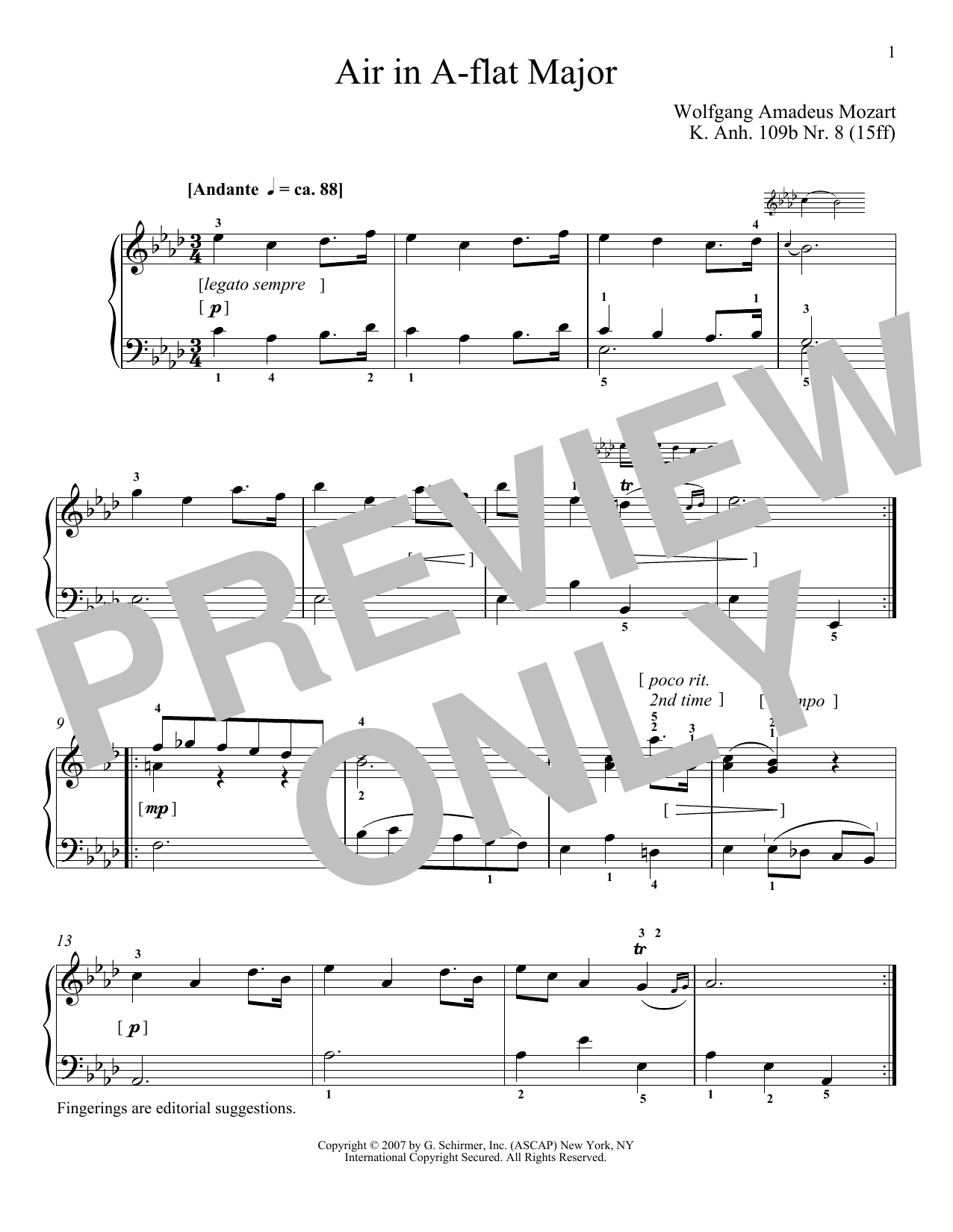 Wolfgang Amadeus Mozart Air In A-Flat Major, K109b, No. 8 Sheet Music