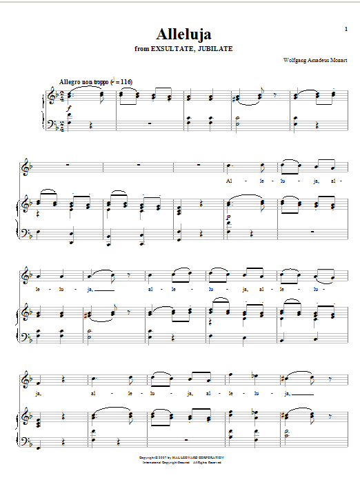 Wolfgang Amadeus Mozart Alleluia Sheet Music