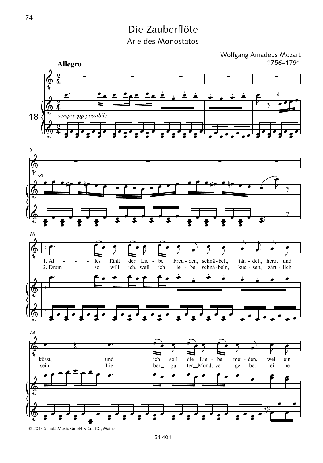Wolfgang Amadeus Mozart Alles fühlt der Liebe Freuden Sheet Music