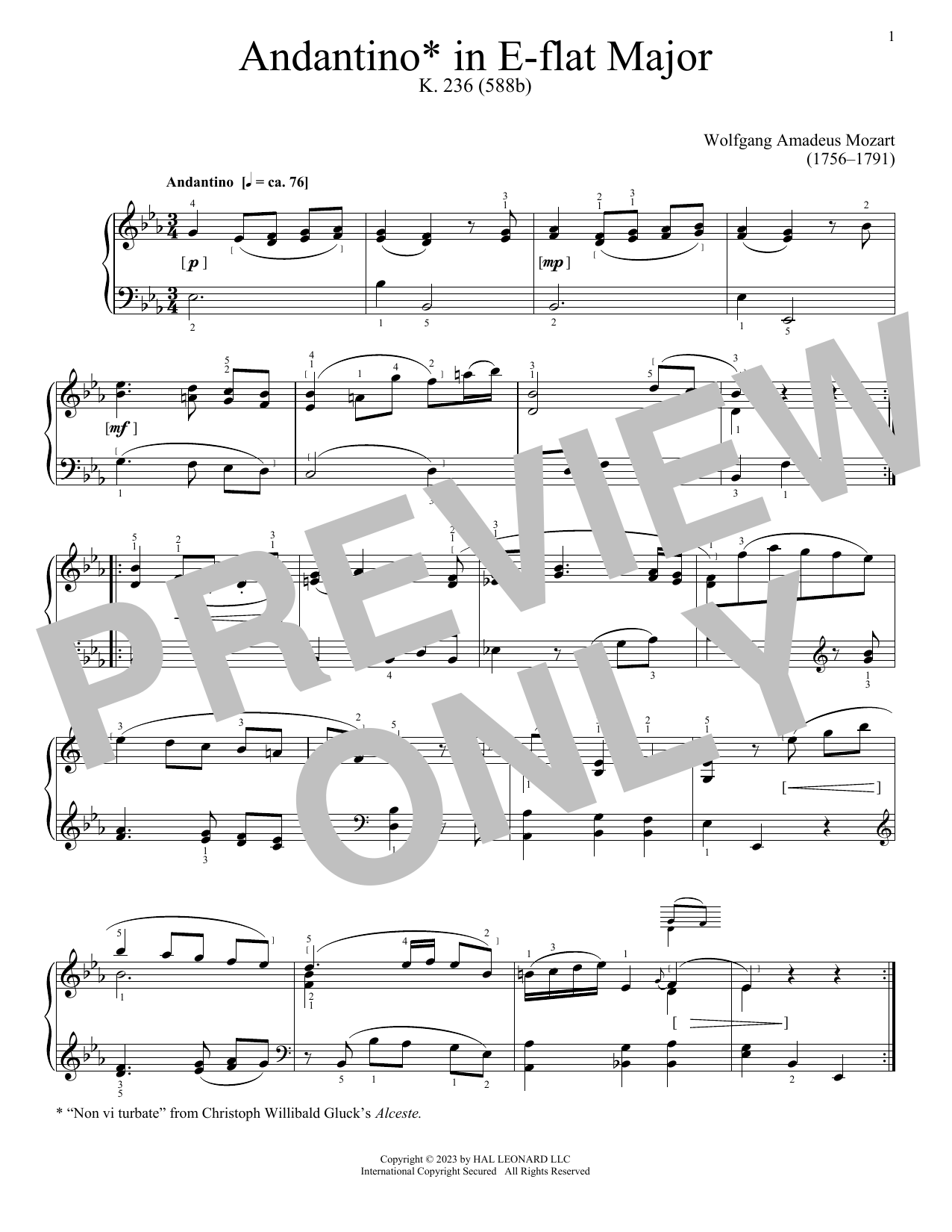 Wolfgang Amadeus Mozart Andantino In E Flat Sheet Music