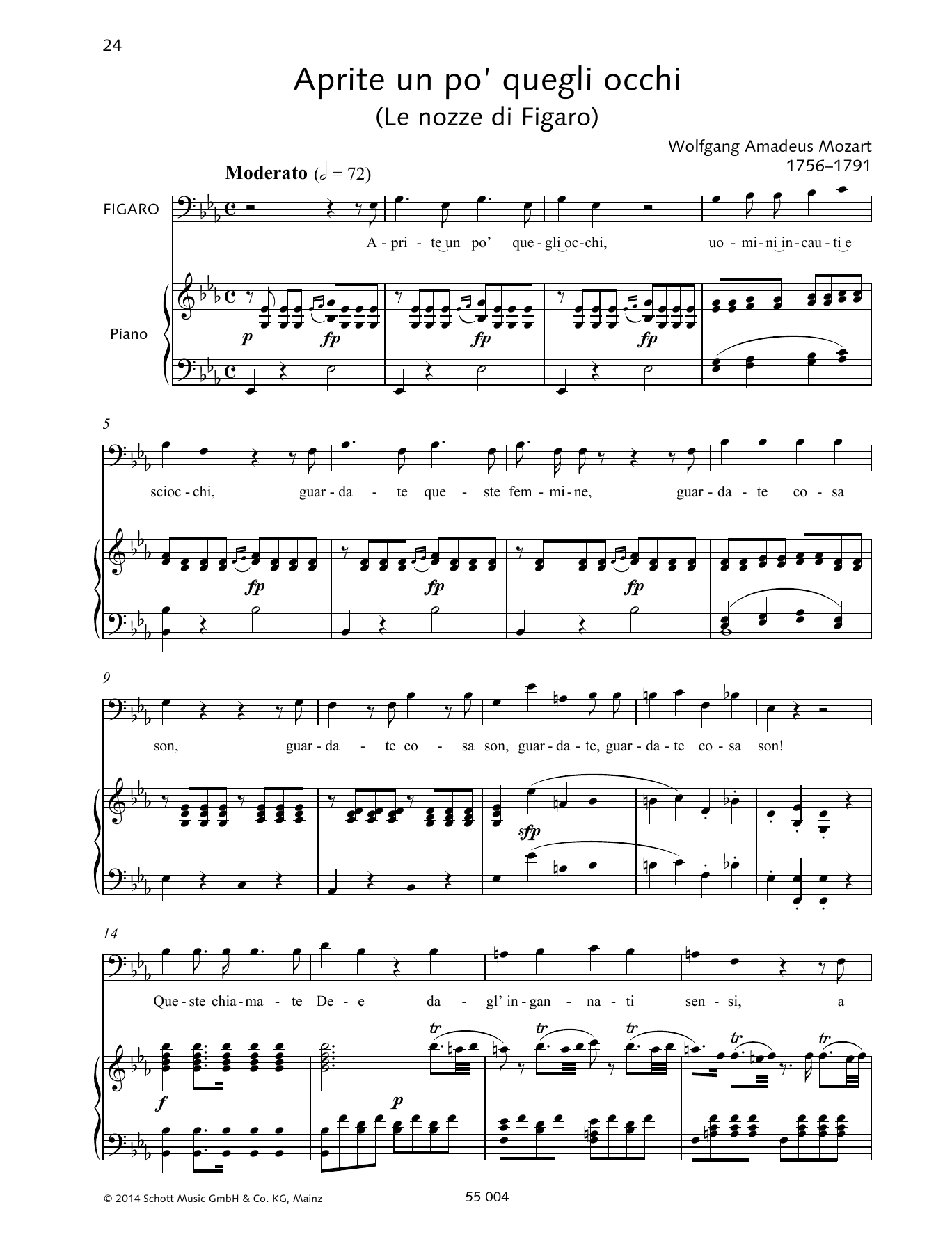 Wolfgang Amadeus Mozart Aprite un po' quegli occhi Sheet Music