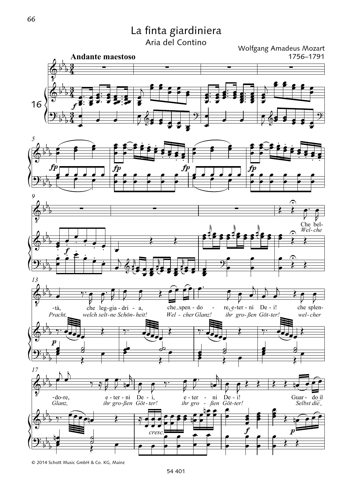 Wolfgang Amadeus Mozart Che beltà, che leggiadria Sheet Music