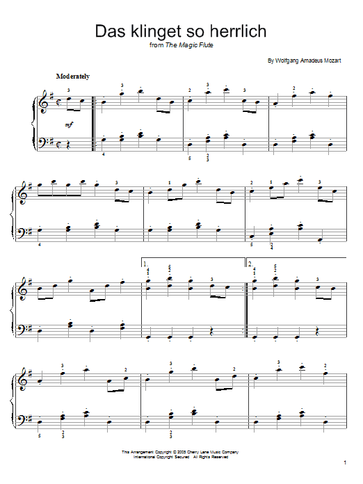 Wolfgang Amadeus Mozart Das Klinget So Herrlich Sheet Music