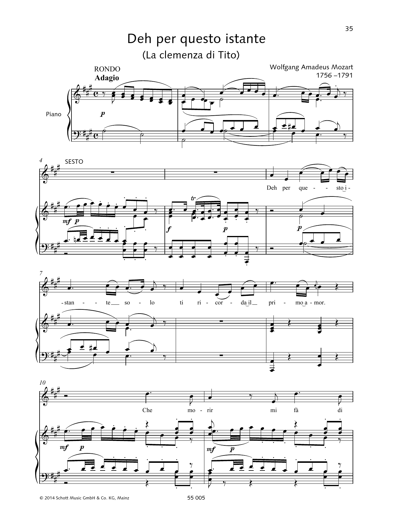 Wolfgang Amadeus Mozart Deh per questo istante Sheet Music