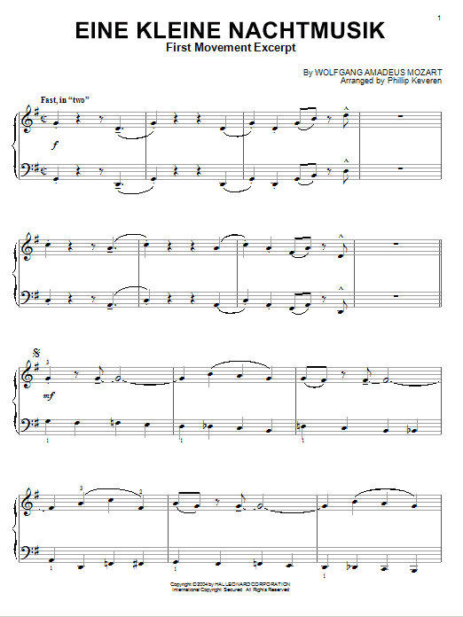 Wolfgang Amadeus Mozart Eine Kleine Nachtmusik [Jazz version] (arr. Phillip Keveren) Sheet Music
