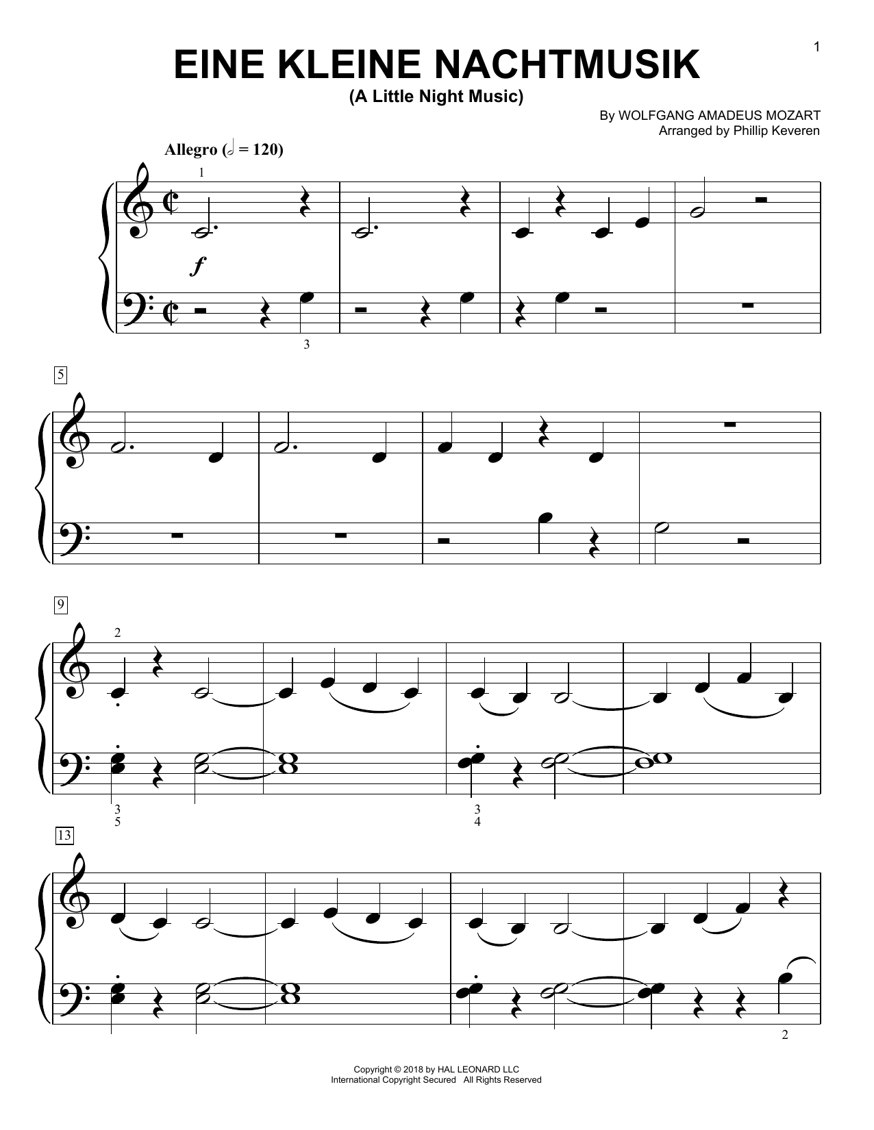 Wolfgang Amadeus Mozart Eine Kleine Nachtmusik, K. 525 (arr. Phillip Keveren) Sheet Music